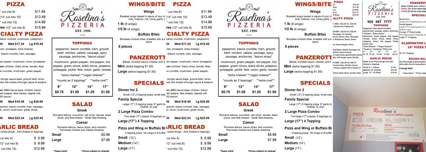Roselina's Pizza Menu