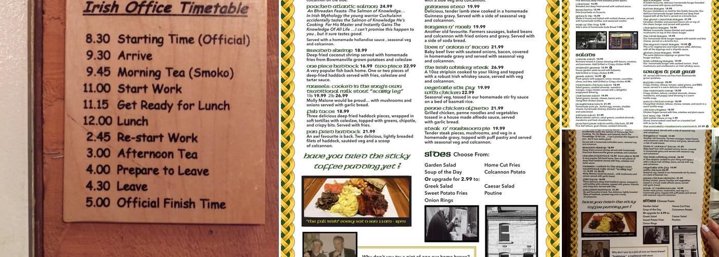 Walsh's Snug Menu
