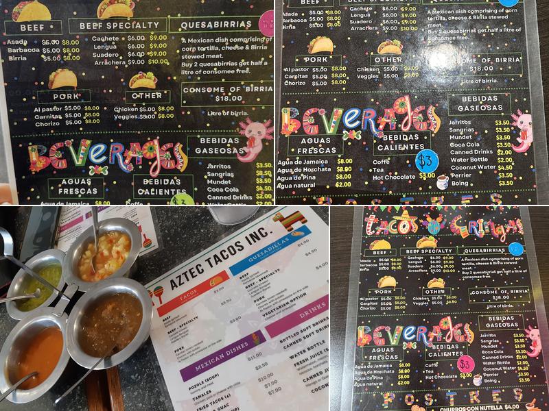 Aztec tacos Menu