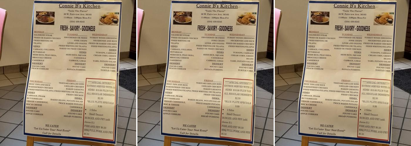 Connie Bs kitchen Menu