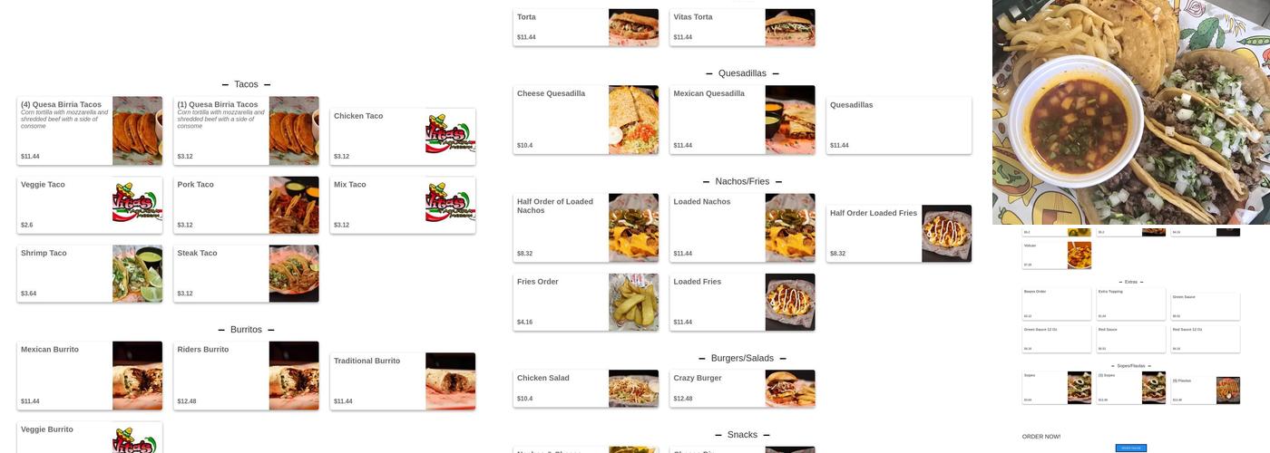 Vita's Taqueria Menu