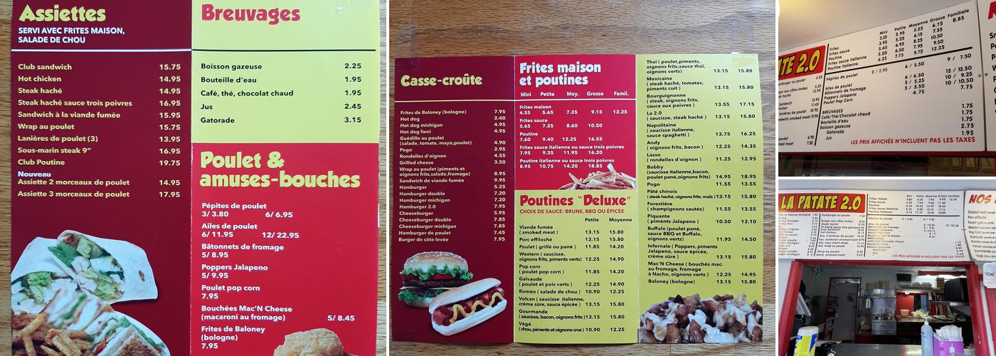 La Patate 2.0 Menu