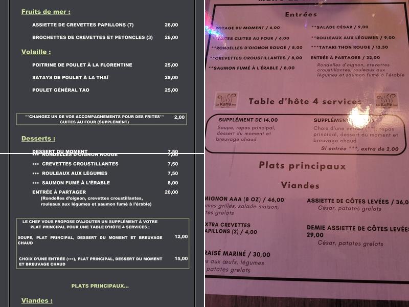 Le Kaffé Inn Menu