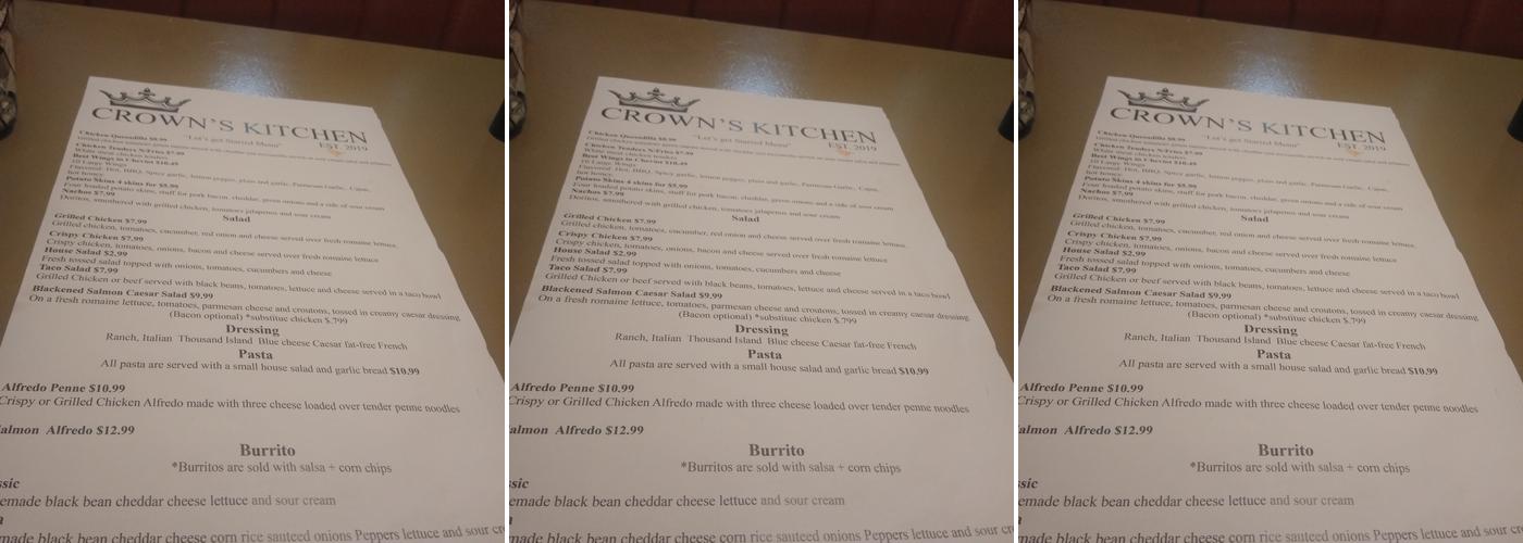 Crown’s kitchen Menu