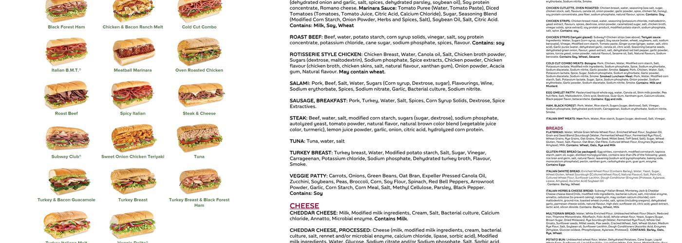 Subway Menu