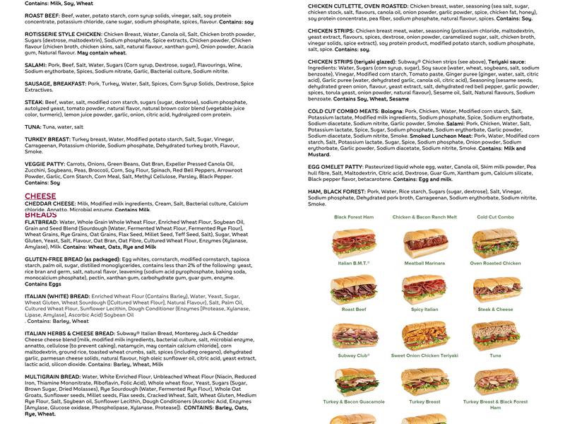 Subway Menu
