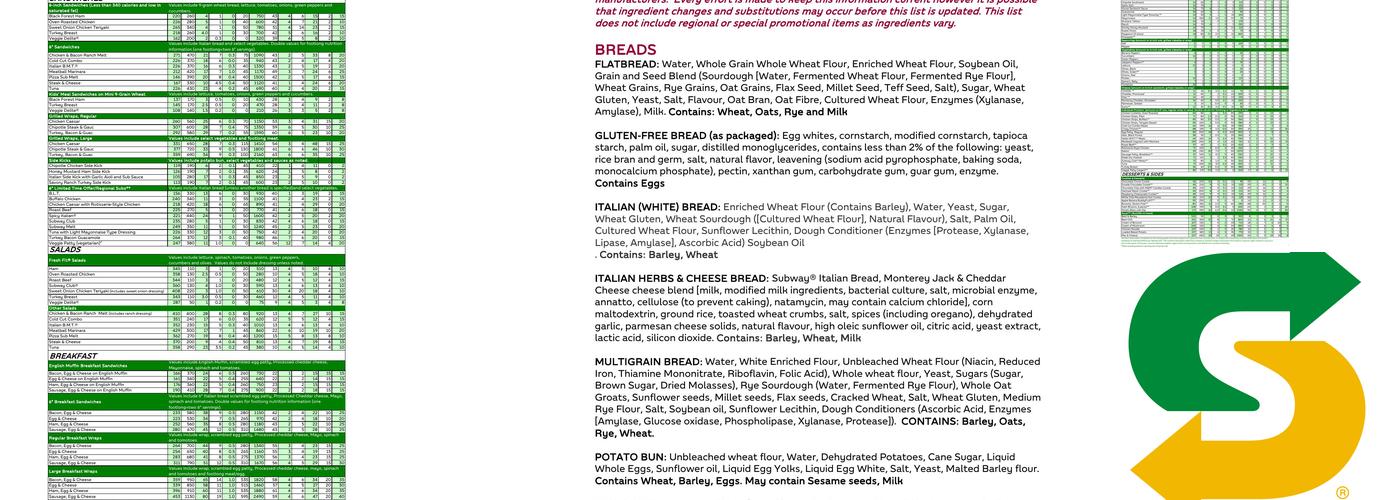 Subway Menu