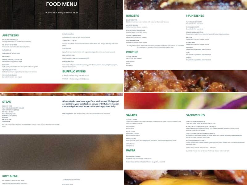 Bullseye - Saloon & Grillades Menu