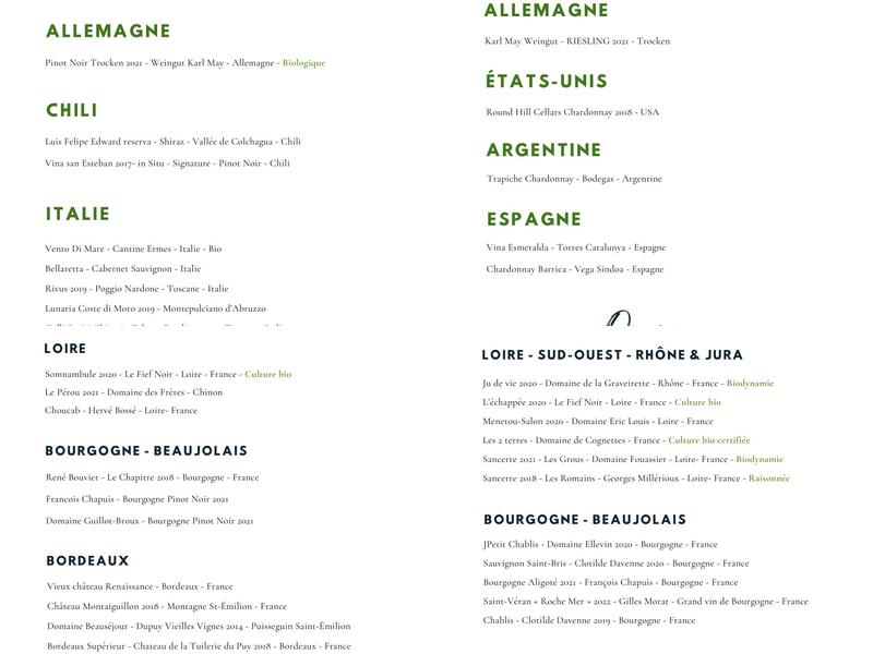 M - L'artisan culinaire Menu
