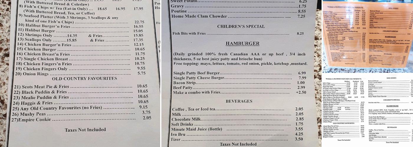 Hamish's Kitchen Restaurant Menu