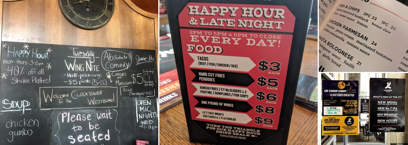 Clocktower Brew Pub Westboro Menu