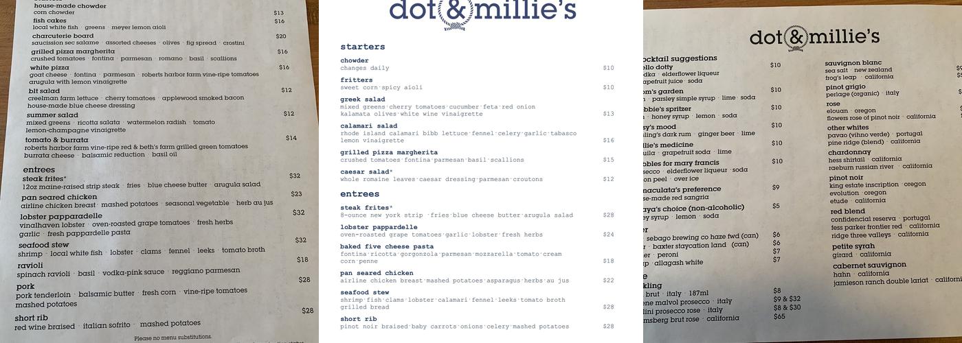 Dot & Millie's Menu