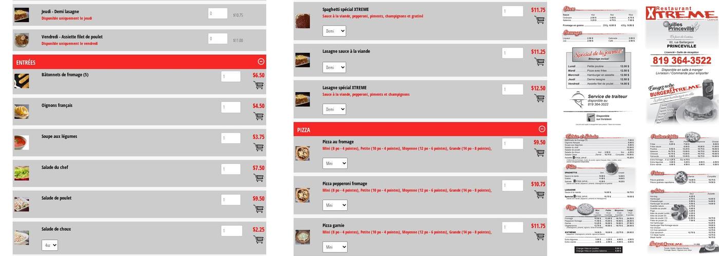 Restaurant Xtreme Menu