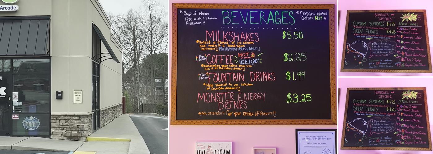 C & C Ice Cream and Arcade Menu