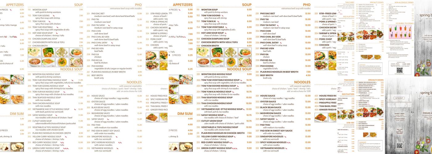 Spring Basil Asian Cuisine Menu