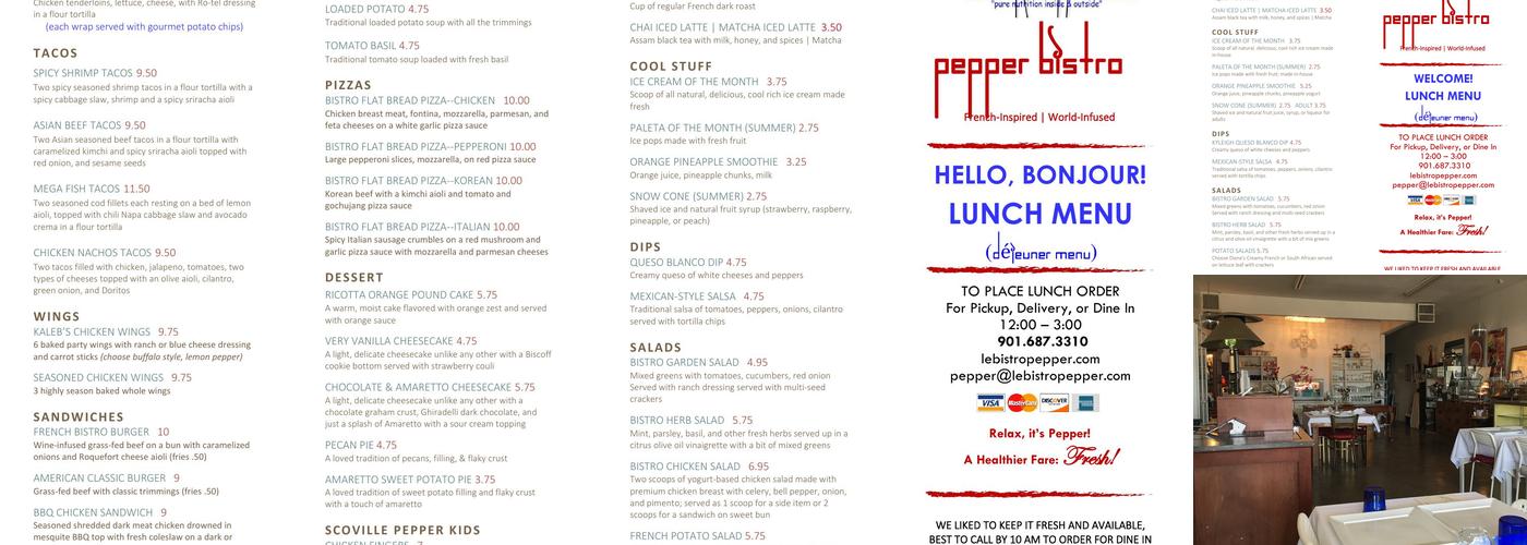 Pepper Bistro Menu