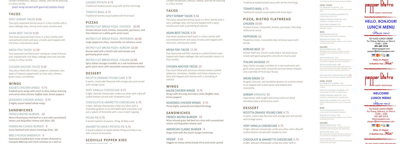 Pepper Bistro Menu