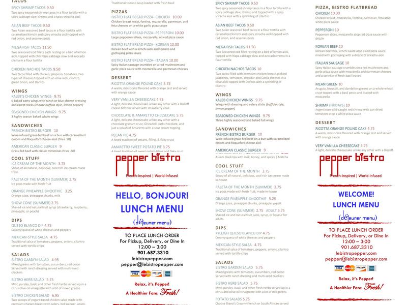 Pepper Bistro Menu