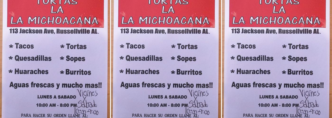 Tortas La Michoacana Menu