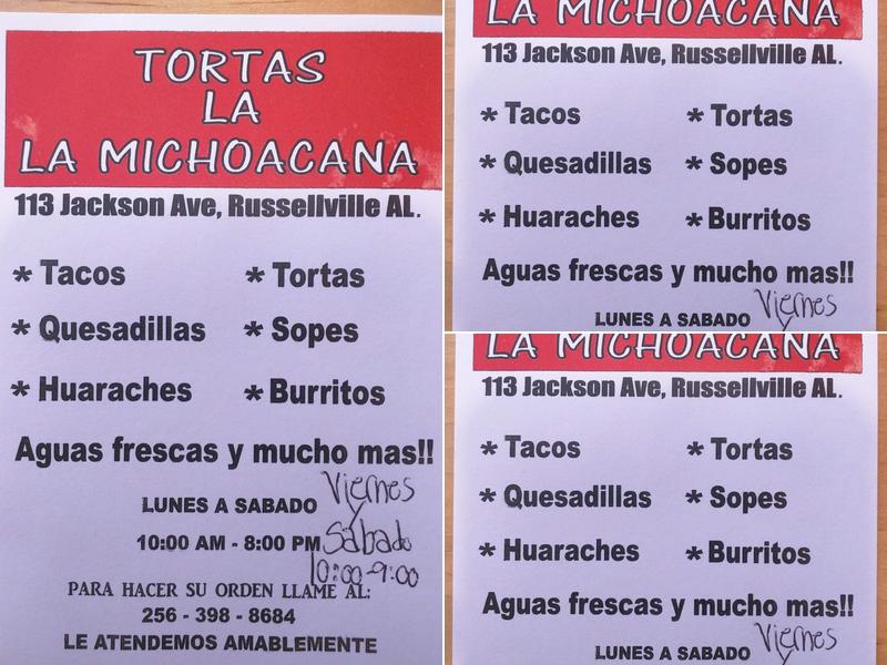 Tortas La Michoacana Menu