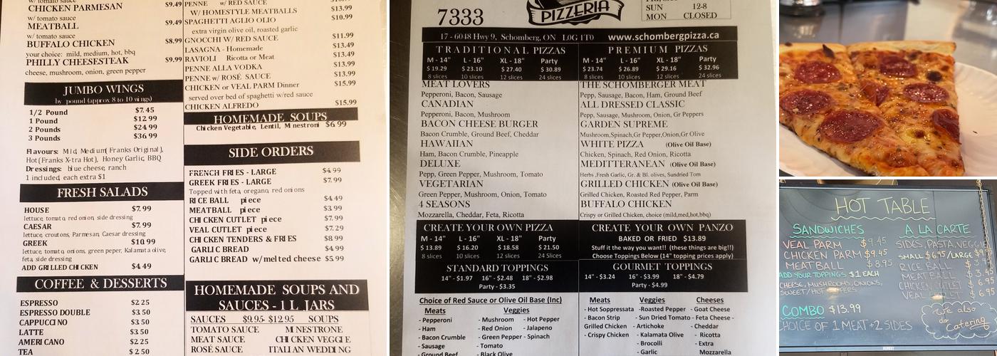 Schomberg Village Pizzeria Menu