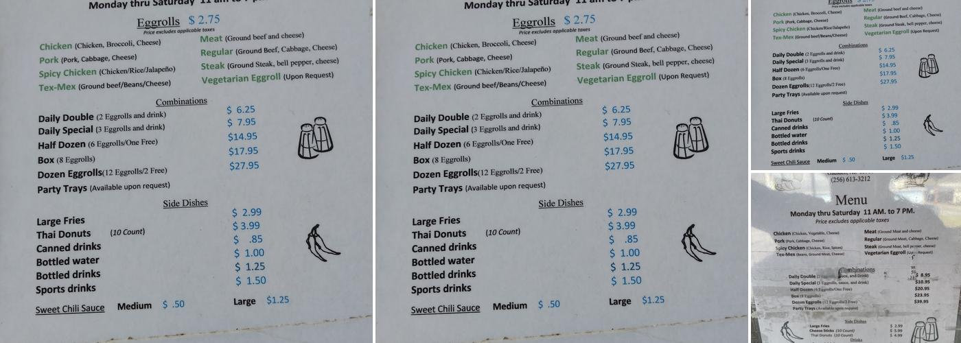 Mae Khan's Eggrolls Menu
