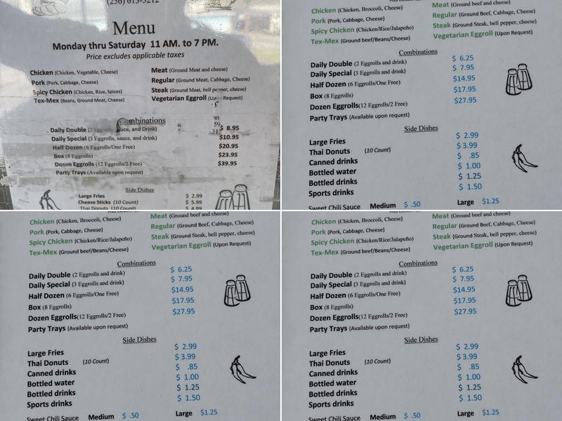 Mae Khan's Eggrolls Menu
