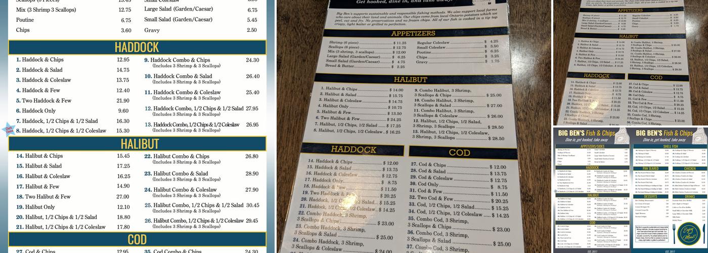 Big Ben's Fish and Chips Menu