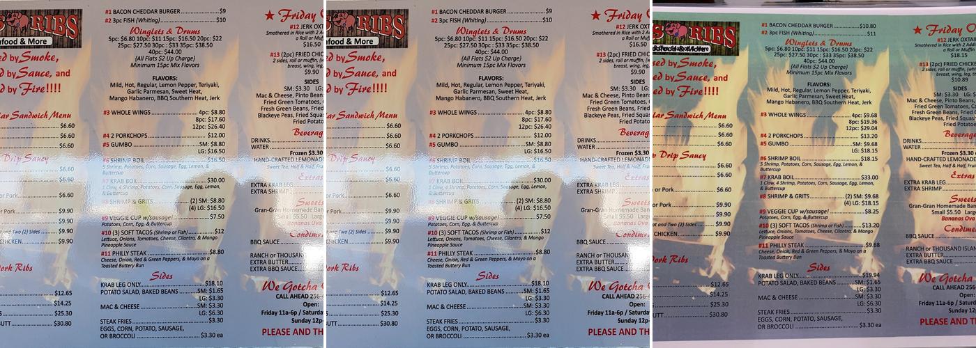 Zig's Ribbs Menu