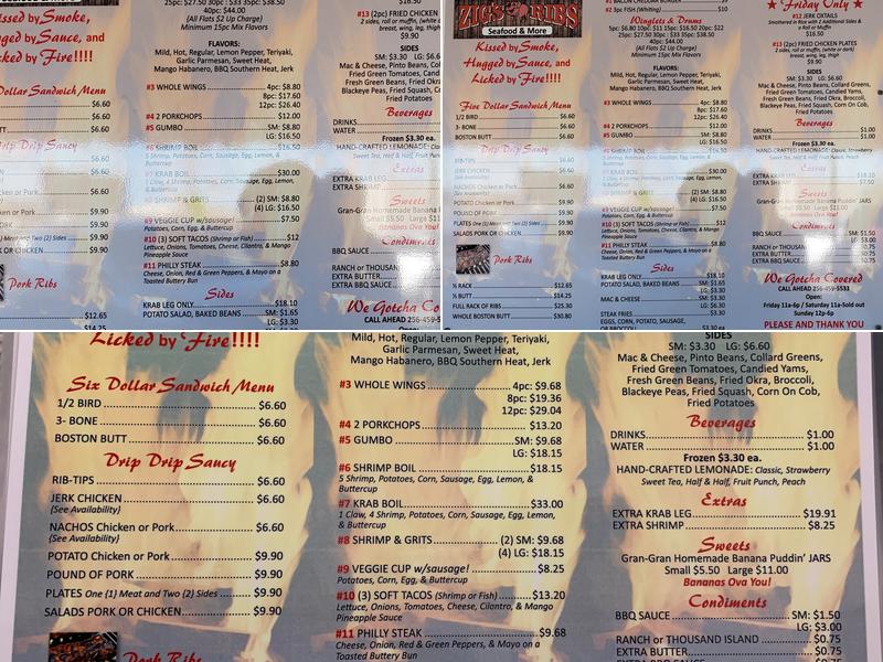 Zig's Ribbs Menu