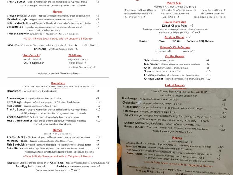 Fetz’s Sports Pub Menu