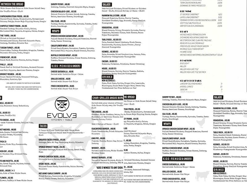 Evolve Kitchen + Table Menu