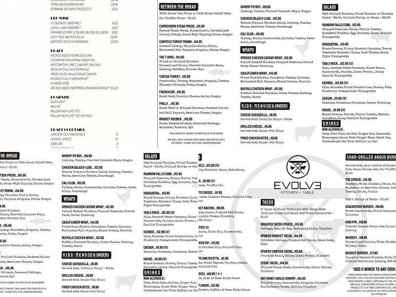 Evolve Kitchen + Table Menu