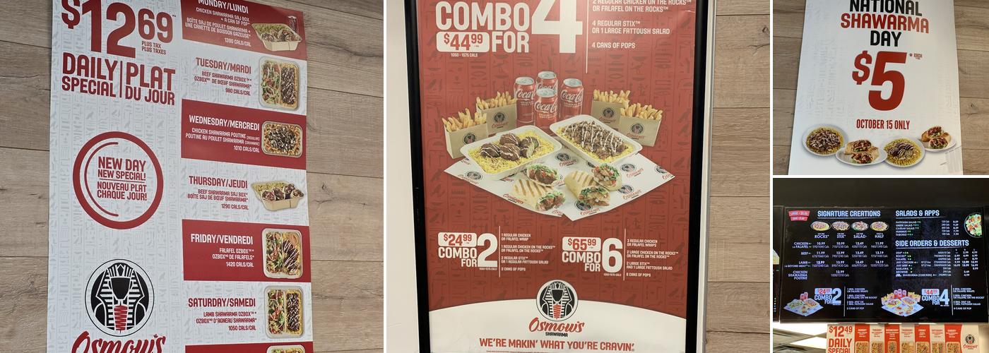 Osmow's Shawarma Menu