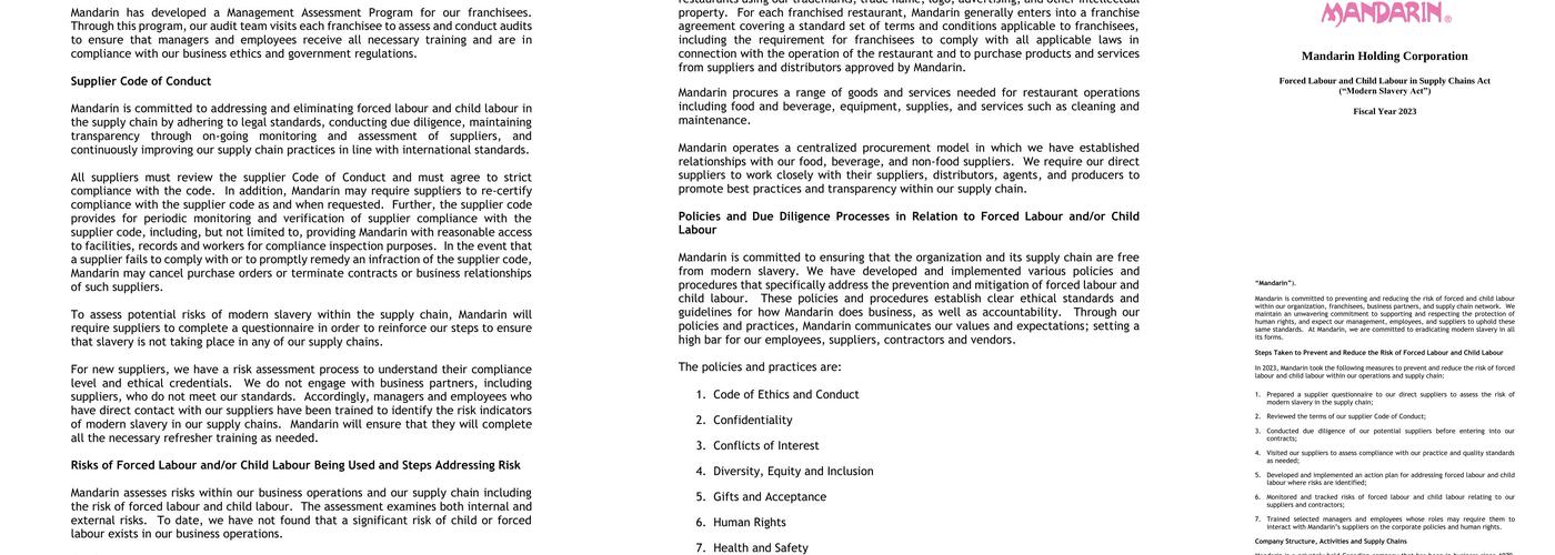 Mandarin Restaurant Menu