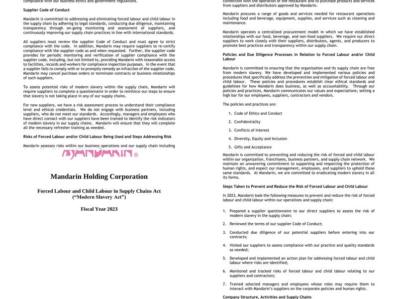 Mandarin Restaurant Menu