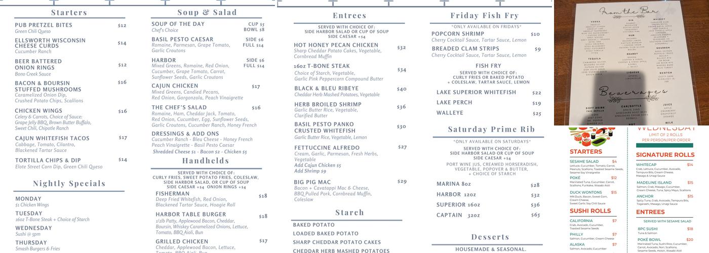 Harbor Table Menu