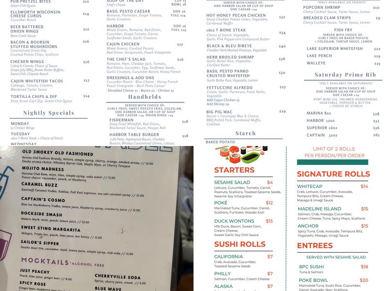 Harbor Table Menu