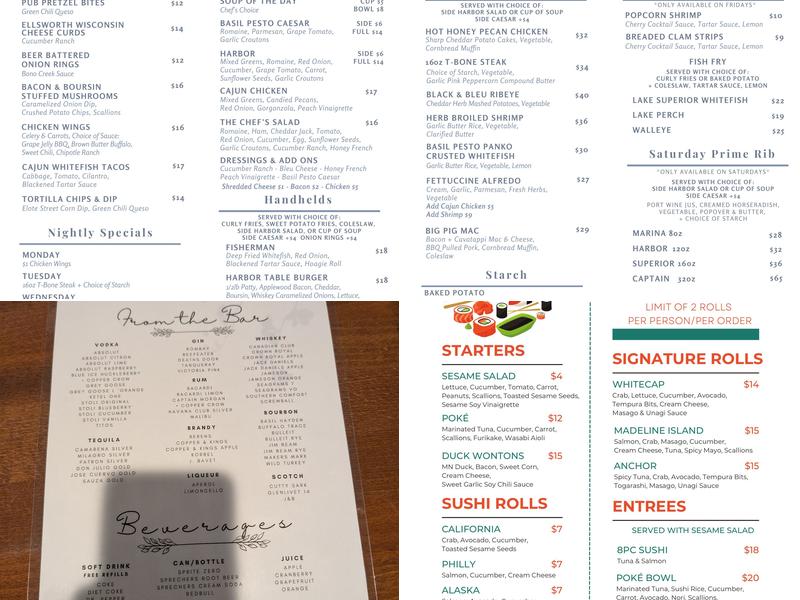 Harbor Table Menu