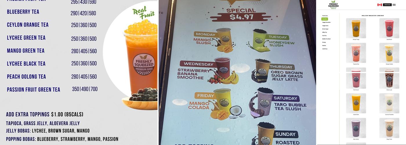 Freshly Squeezed Bubble Tea Menu