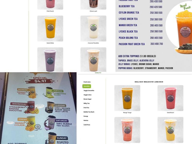 Freshly Squeezed Bubble Tea Menu