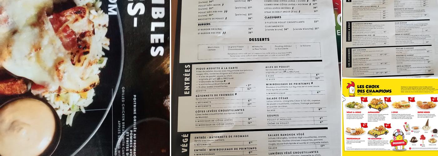 Rôtisserie St-Hubert Menu