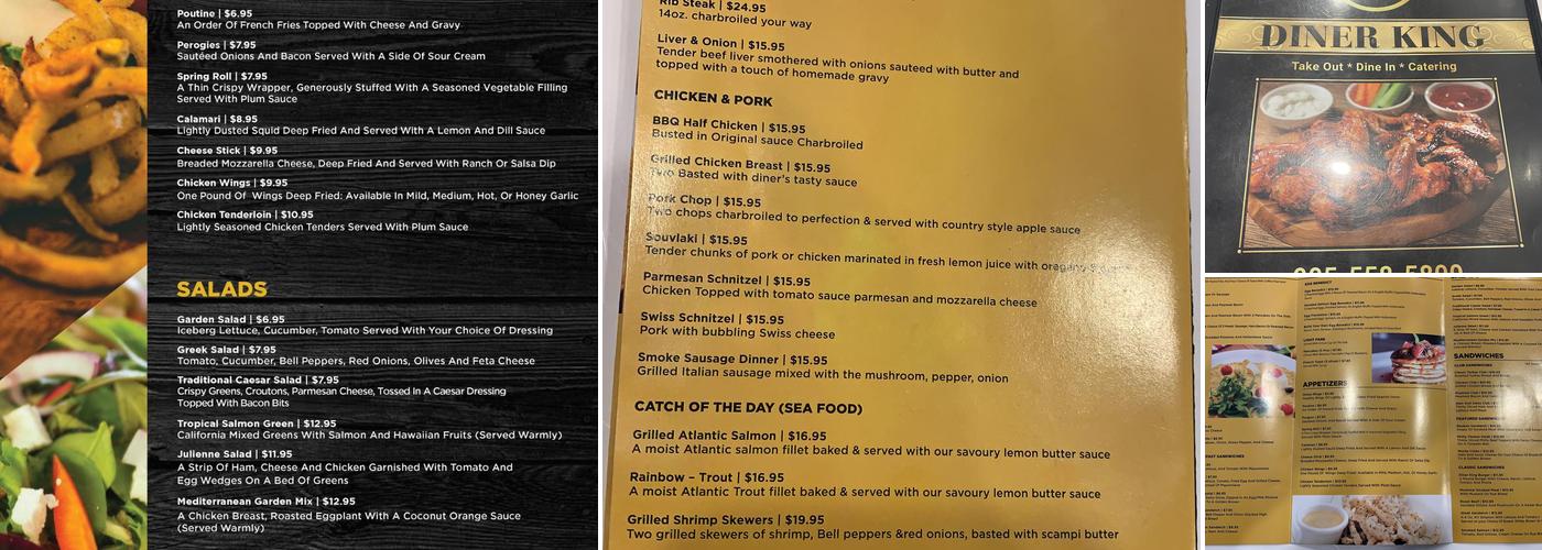 Diner King Menu