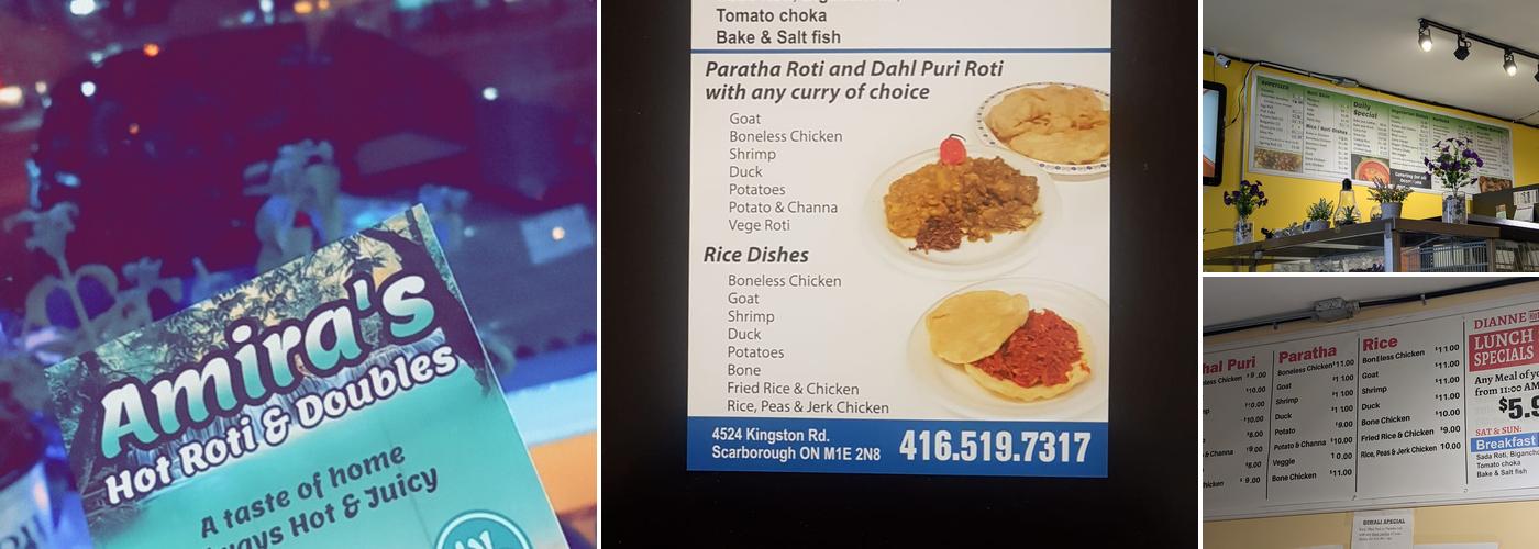 Amira's Hot Roti and Doubles Menu
