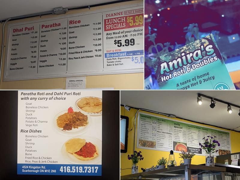 Amira's Hot Roti and Doubles Menu