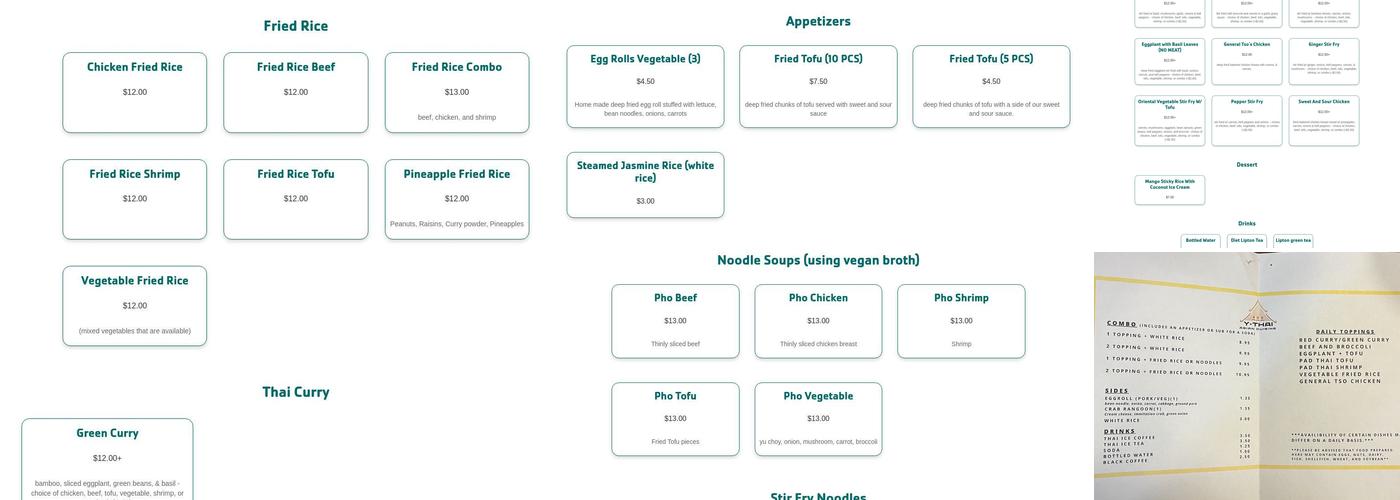 Y-Thai Menu