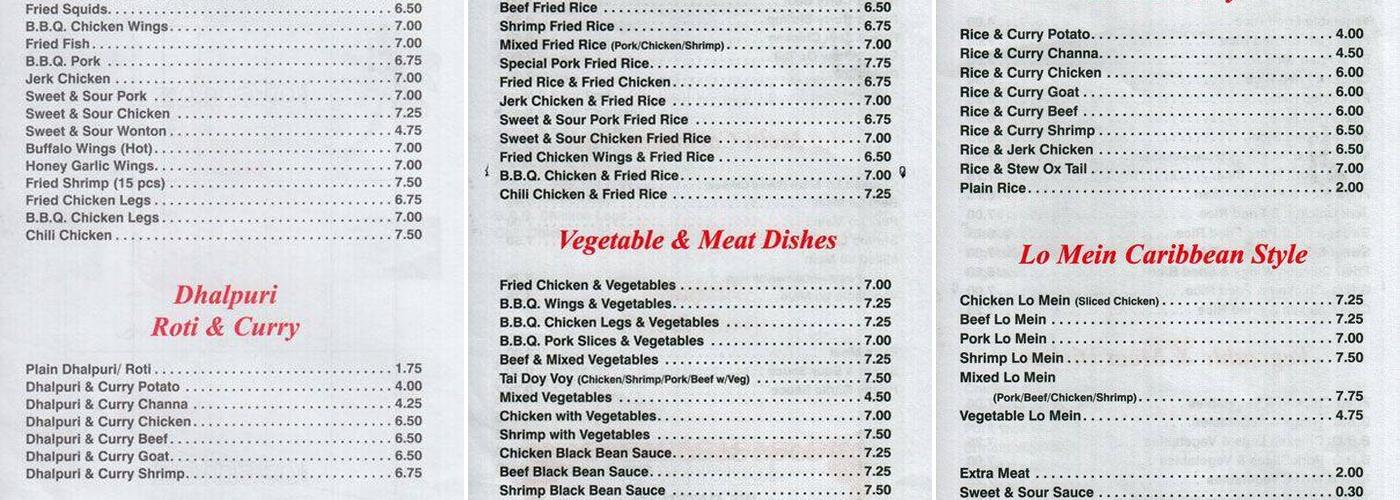 Joe & Lin Restaurant Menu