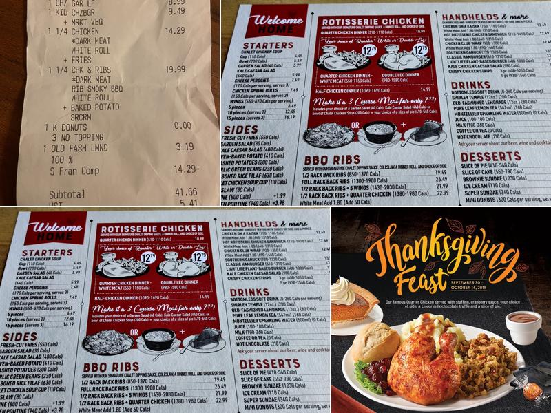 Swiss Chalet Menu