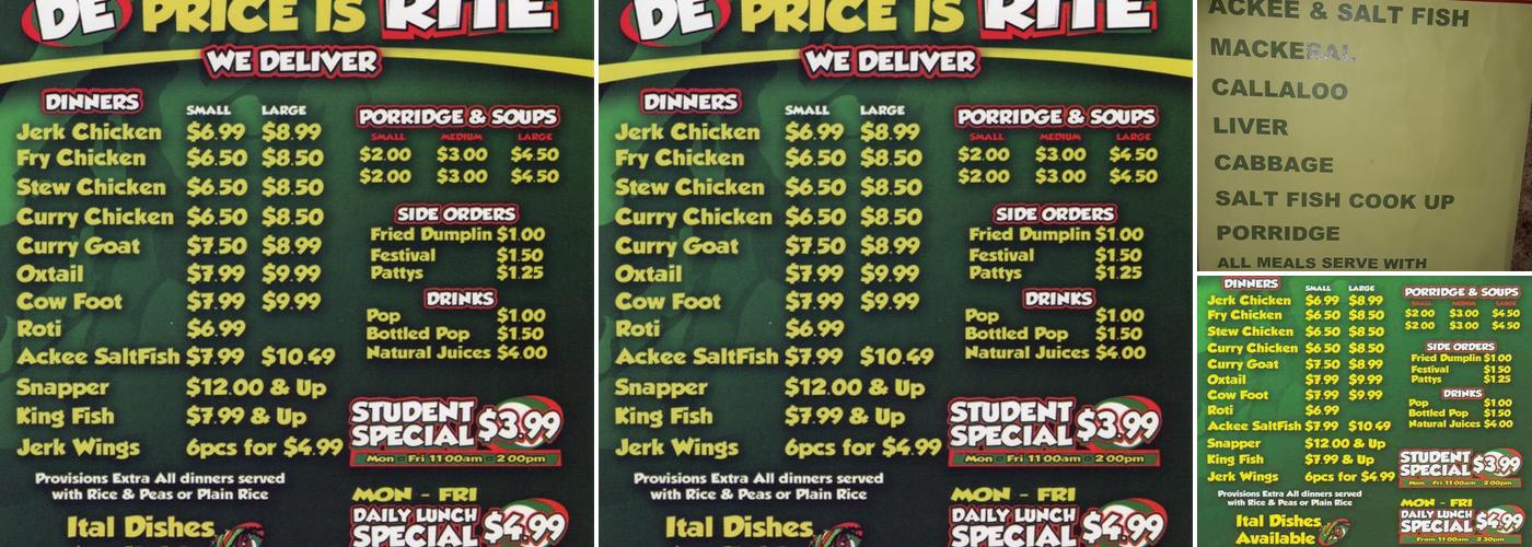 Spice Is Rite Menu