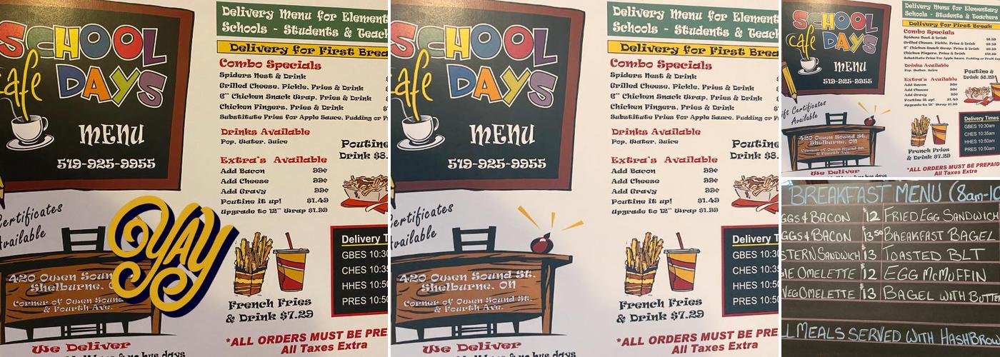 School Days Cafe Menu